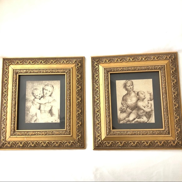 Two Framed Mother Child Sketch Prints 12.5x11.5 - Picture 1 of 7